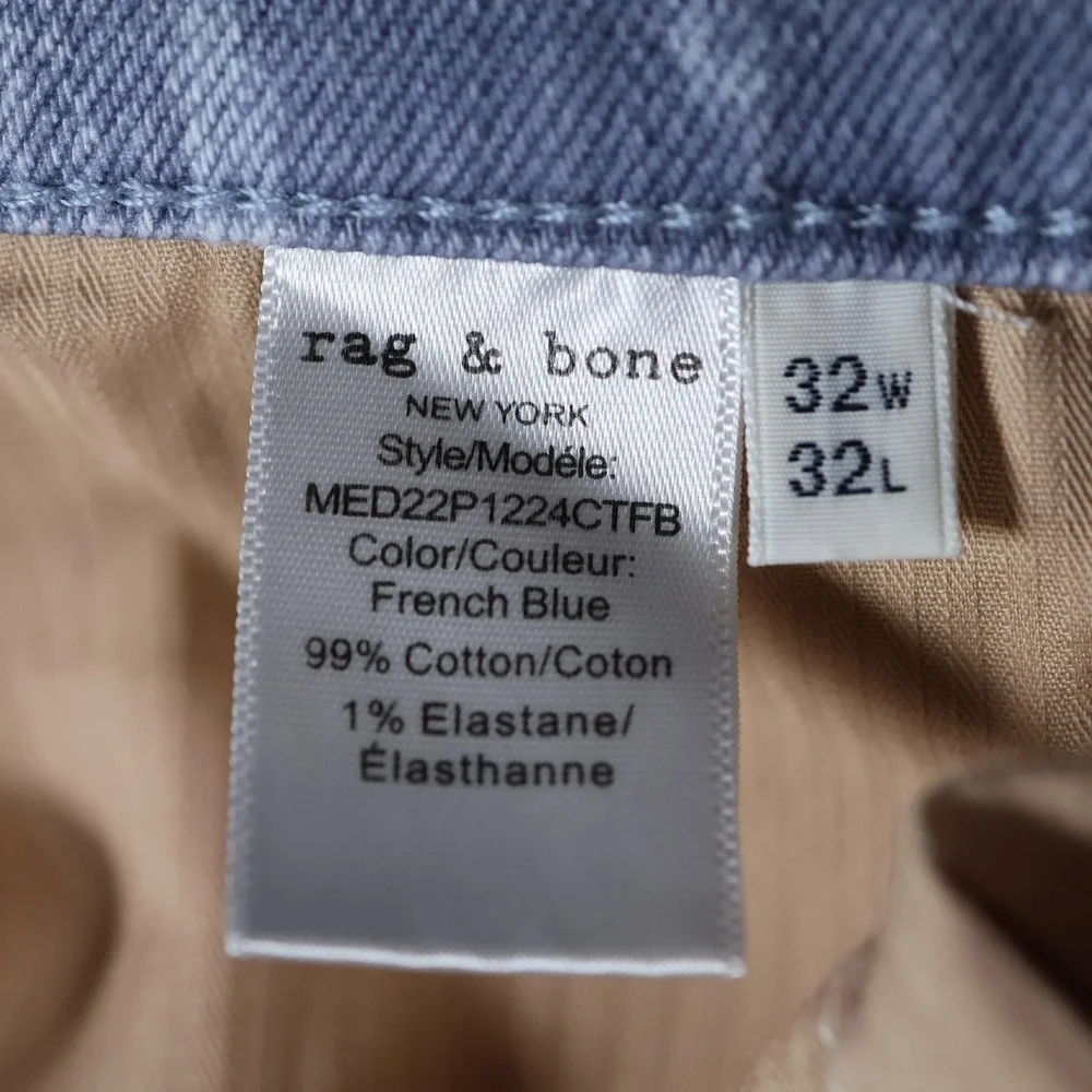 Rag & Bone Jeans Mens 32x32 French Blue Fit 1 Skinny Acid Wash Stretch Slim